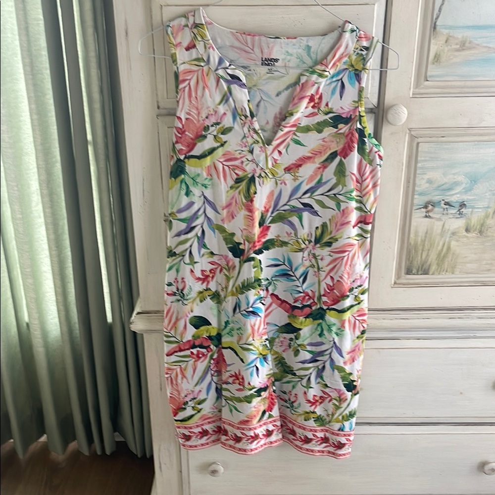Lands' End Pink and White Sleeveless Midi Sundress